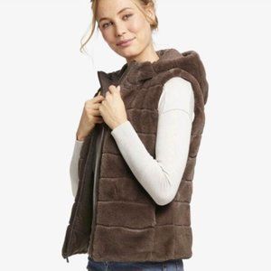 Johnston & Murphy Reversible Teddy Brown Faux Fur vest XS NWOT